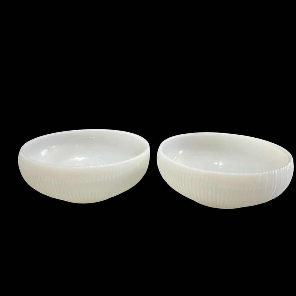 Vintage E.O. Brody Milk Glass Ribbed Bowls Pair MCM Cleveland USA 6.25